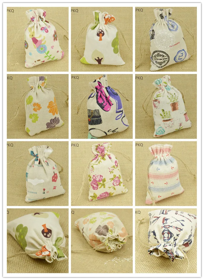 Jewelry Packaging Display bag Drawstring Packing Gift Bags 10pcs/lot Cotton Linen Storage Package Bag Small Coin Purse 9.5x13cm | Дом и сад