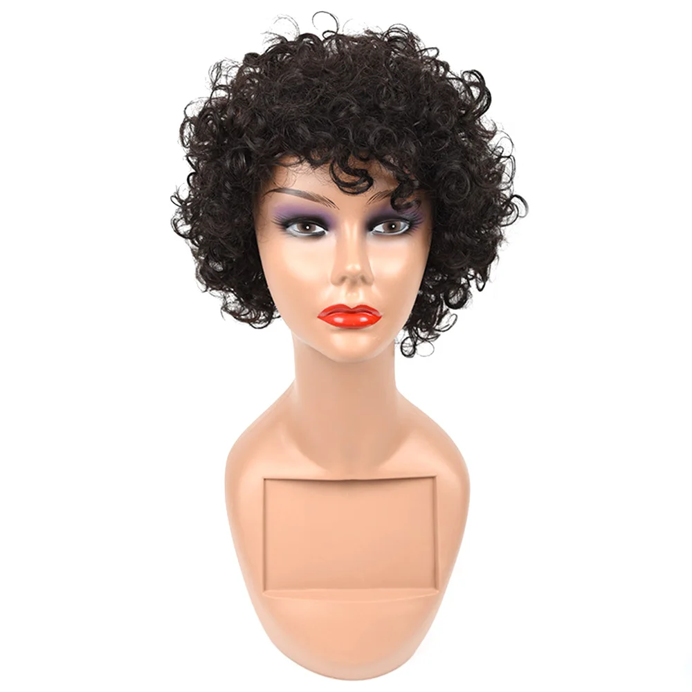 

Salonchat Afro Curly Wig 100% Remy Human Hair Extensions For Black/White Women Brazilian Jerry Curl Black Human Hair Wigs