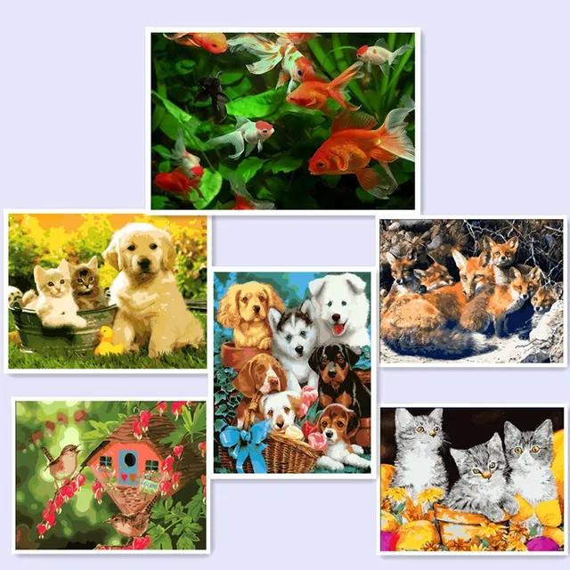 katze mit fisch malen, moderne bild an der wand acrylfarbe diy malen nach zahlen färbung, Design ideen