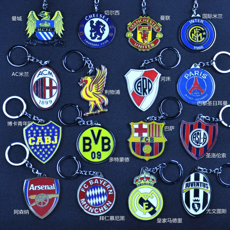 

2019 Hot Europe's Football Leagues Soccer Club Logo Bronze Keychains Vintage Spanish La Liga Football Club Keychain Chaveiro Men