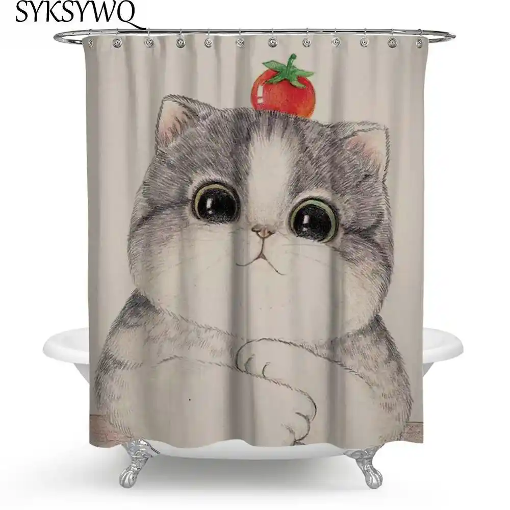 Cute Fat Cat Curtains Bath Big Black Eye Sketch Tomato Cat Head