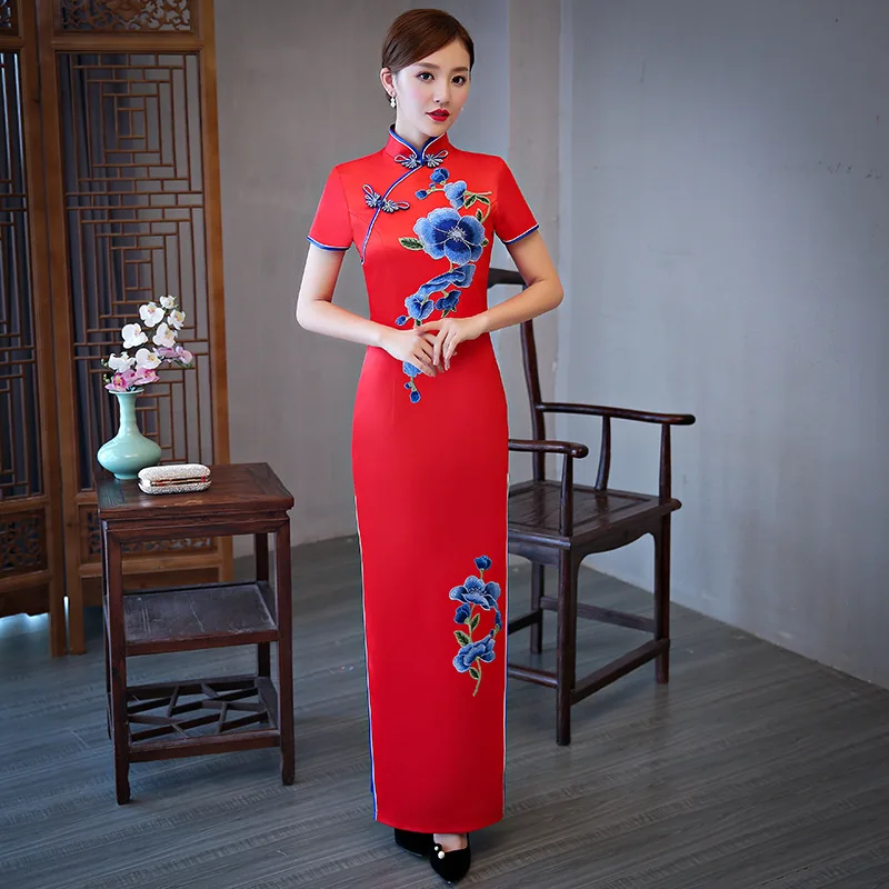 Зеленый китайский традиционный Женский район Ципао Винтаж Cheongsam Новинка китайский официальный Платье размера плюс M L XL XXL 3XL 4XL 5XL