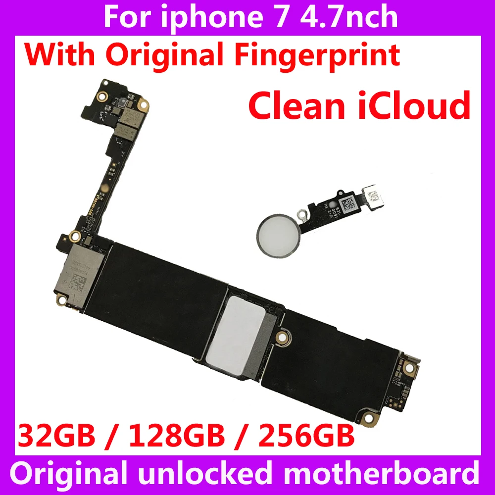 

32GB 128GB 256GB Clean unlocked mainboard with / without Touch ID for iphone 7 IOS System Logic Board+chips Original motherboard