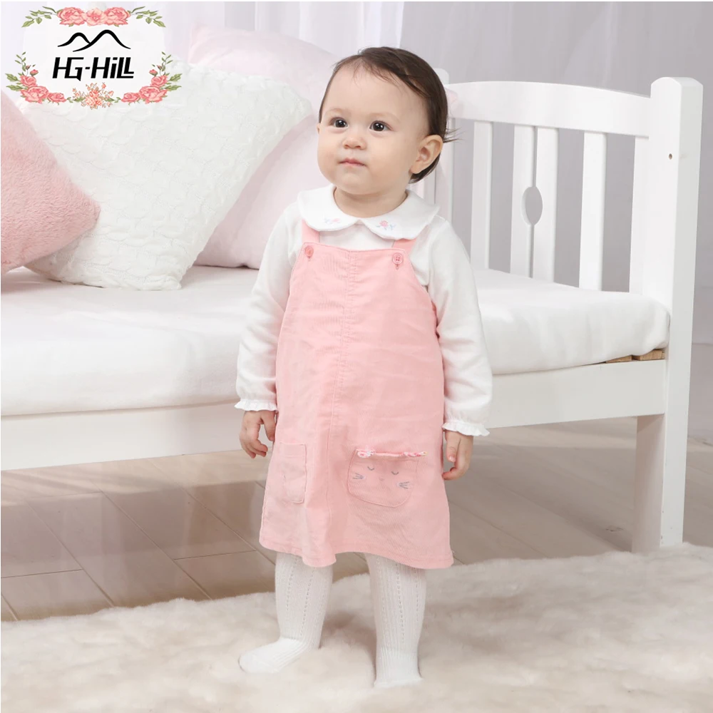 

HG-hill AW18-0097B 2 pc baby girl's fashion pink dress with romper birthday party clothing sets kids toddler children clothes