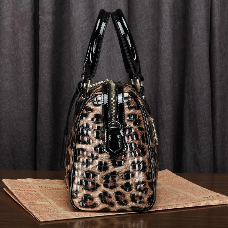 Umhängetasche Shell Beutel Leder Taschen Frauen Damen Gedruckt Große Schulter Muster ~ 18b58 Weibliche Tote Leopard Handtasche Echtem Aus HxUgWB