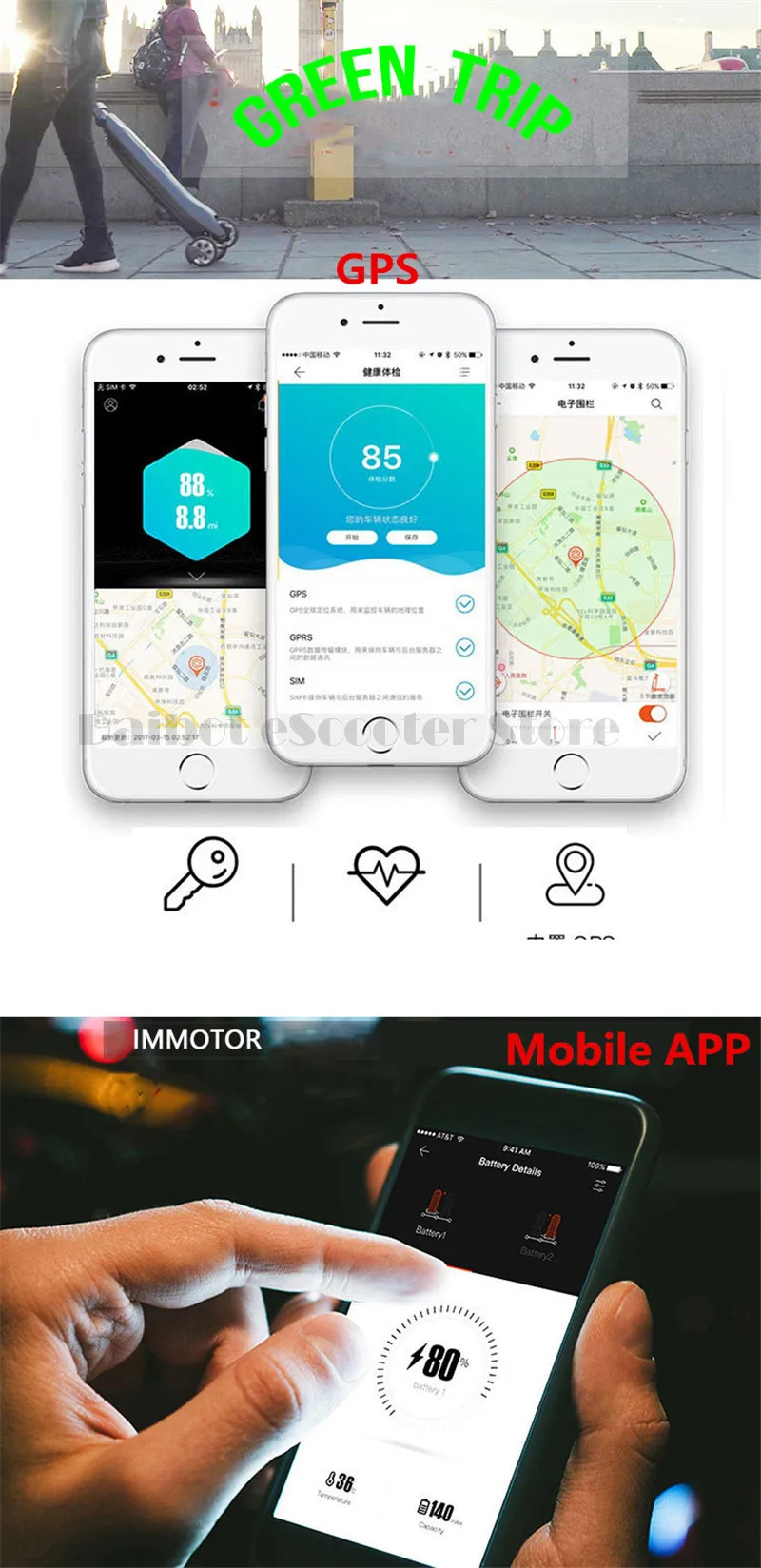 Flash Deal 3 wheel Electric Scooter motor 48V folding electric scooter for adults with Power Bank APP Bluetooth 1