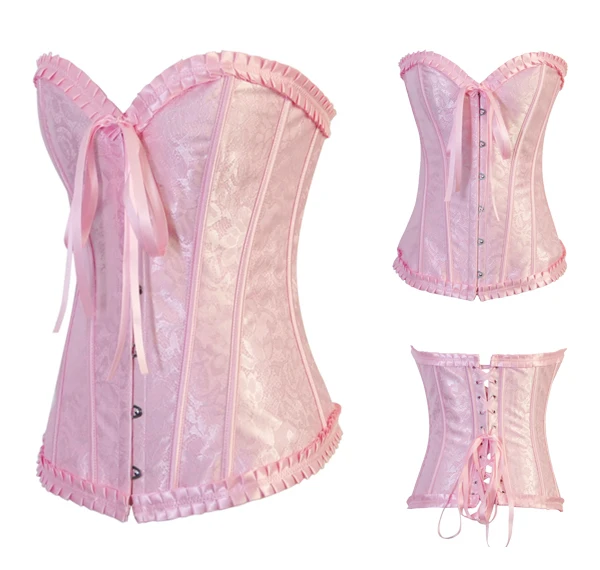 Female Front Bust Boned Pin Up Pink Sexy Strapless Corsets Bustier Crop
