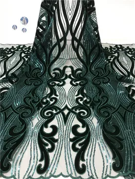 

Latest Velvet Lace Fabric With Sequins High Quality African Lace Fabric 5yards African French Net Lace Fabric For Wedding