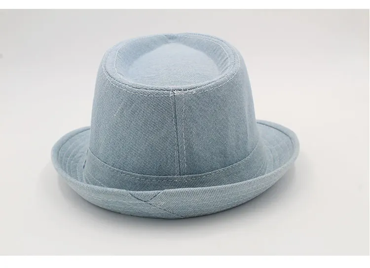 Women Men's Classic  Structured Gangster Trilby Fedora Hat mens panama men fedora hat denim (6)
