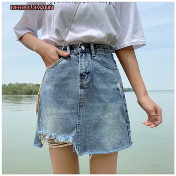 

Summer Skirts Plus Size Office Lady High Waist Skirt Denim Women Jeans with Zipper Pocket Jeans Women
