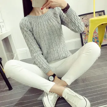 

Autumn Winter Women Sweater Warm Pullover Jumpers Bottoming O-neck Sweater Solid Loose Twist Pull Jumpers Knitted Sweaters
