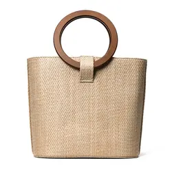 2018 г. модные летние круг деревянной ручкой вязаные сумки соломенные сумки для Для женщин Сумка Кроссбоди мешок пляжная сумка