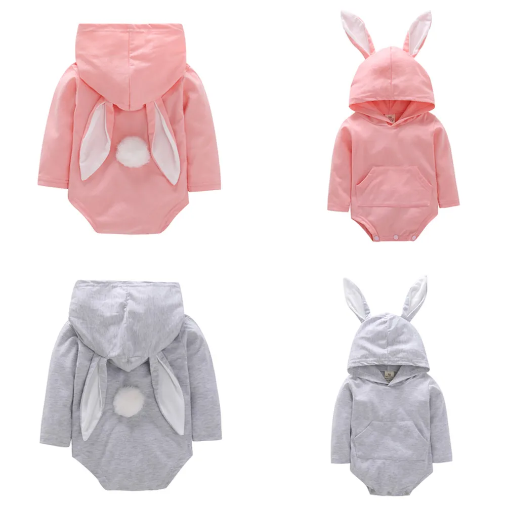 

0-18M Newborn Baby Girl Romper Infant Boy Rabbit Jumpsuit Summer Autumn Toddler Clothes Cotton Long Sleeve Hooded Rompers Outfit