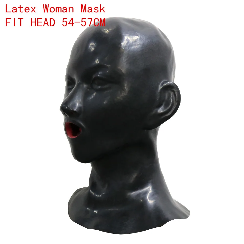 Горячие 3D женщина латекс маска-капюшон закрытыми глазами Фетиш капюшон Красный Рот оболочка язык нос трубки, пригодный для головы 54 -57 см