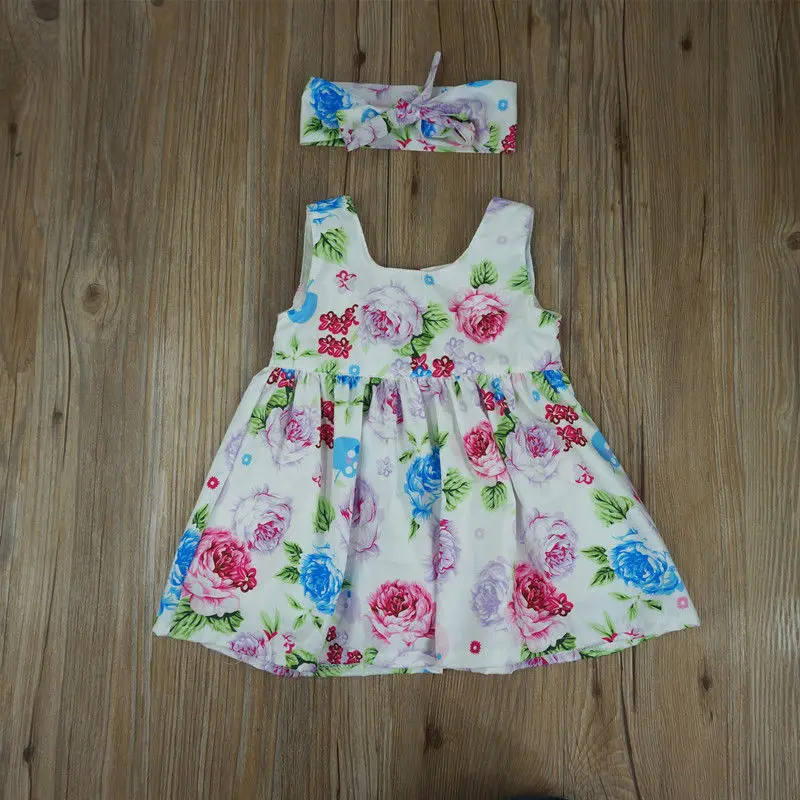 Для маленьких девочек цветочный платье без рукавов Детское праздничное пышное свадебное Вечерние платья Сарафан повязка 2 шт. Обувь для девочек одежда