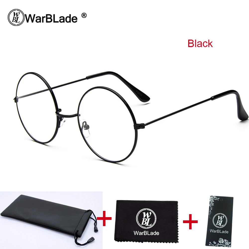 Мода круглые очки кадр люнет Для мужчин Винтаж металлический каркас прозрачные линзы очки Оптические очки Для женщин зеркало плотная - Цвет оправы: black
