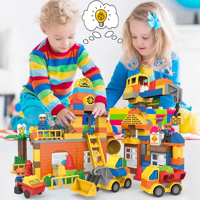 

Duploe City Series Big Size Engineering Teams Robots Excavator Model Building Blocks Sets Bricks Kids Toys