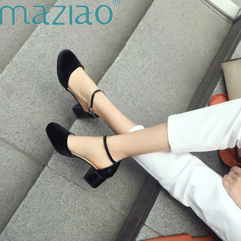 

Women Pumps Med High Heels Velvet Shoes Block Heel Ankle Strap Pearl Party Shoes Green 2019 Womens Shoes Big Size 33-46 MAZIAO