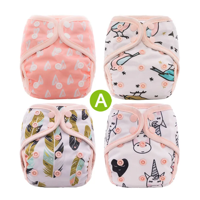 4 шт., моющиеся тканевые подгузники для новорожденных, многоразовые подгузники для малышей, тканевые карманные подгузники NB, бамбуковые внутренние двойные вставки - Цвет: A