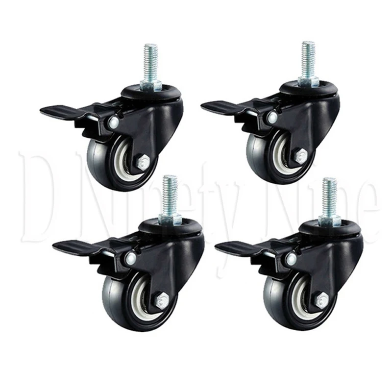 

1.5''/40mm Swivel Casters Wheel 4pcs M8 PU Rubber Swivel Casters with 360 Degree Each Wheel Capacity 50kg/110Lbs With Brake