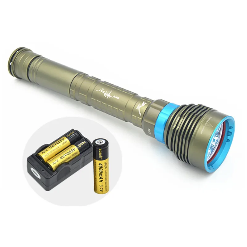 

New Underwater 200m 14000LM 7x XM-L L2 LED Scuba Diving Flashlight Torch + 3x 18650 Battery +Charger,Free Shipping