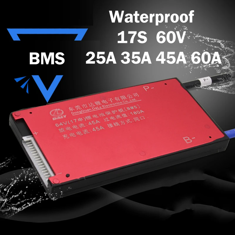 

Waterproof 17S 25A 35A 45A 60A 60V Lithium Battery Protection Board eBike Charge Li-ion Lipo cells Balance BMS 26650/18650 Packs