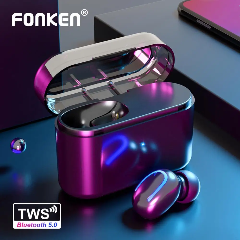 

FONKEN Bluetooth 5.0 Earphone TWS Wireless Bluetooth Earpiece In-Ear Sport Music Dots Earbuds with Mic HBQ Android Mobile Phone