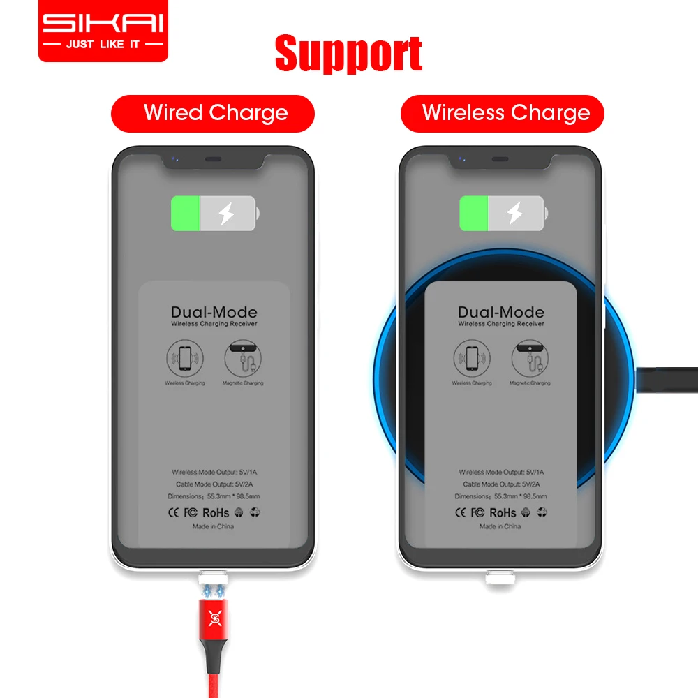 

sikai magnetic qi wireless charging receiver dual mode Wired quick charge 3.0 Type C for Xiaomi mi huawei iphone Mobile Phone