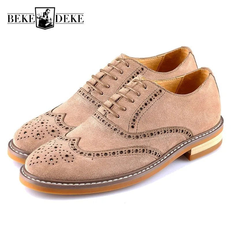

Retro Genuine Leather Business Men Casual Shoes Lace Up Brogue Wing Tip British Vintage Man Footwear Block Heel Sapato Masculino