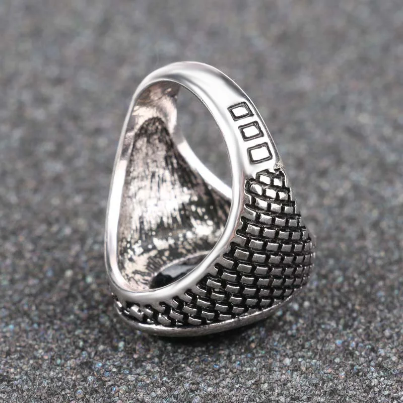 Kinel Luxury Vintage Men's Rings Punk Black Ring Silver Color Oval AAA Resin Turkey Jewelry 2017 New