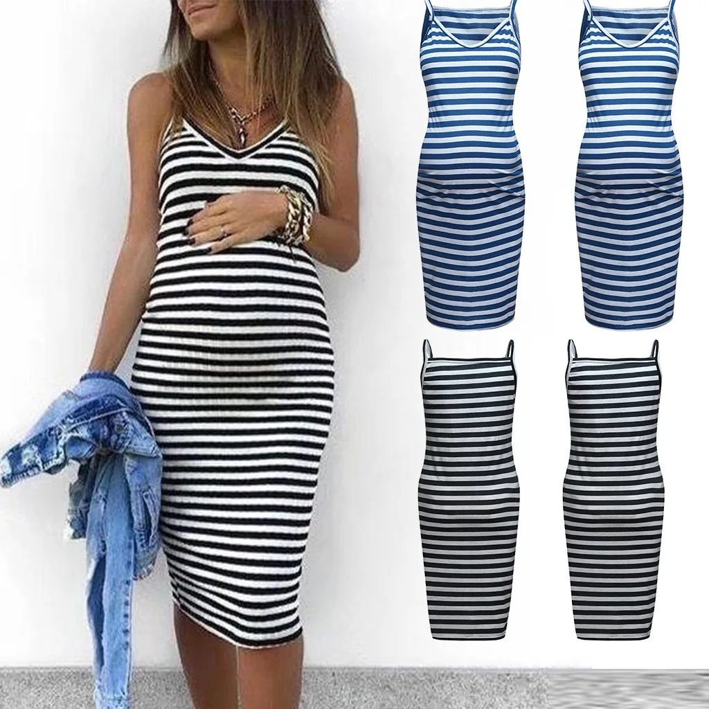

Summer Dresses For Pregnant Women Breastfeeding Maternity Sleeveless Striped Print Breastfeeding Sundress Pregnancy Dress