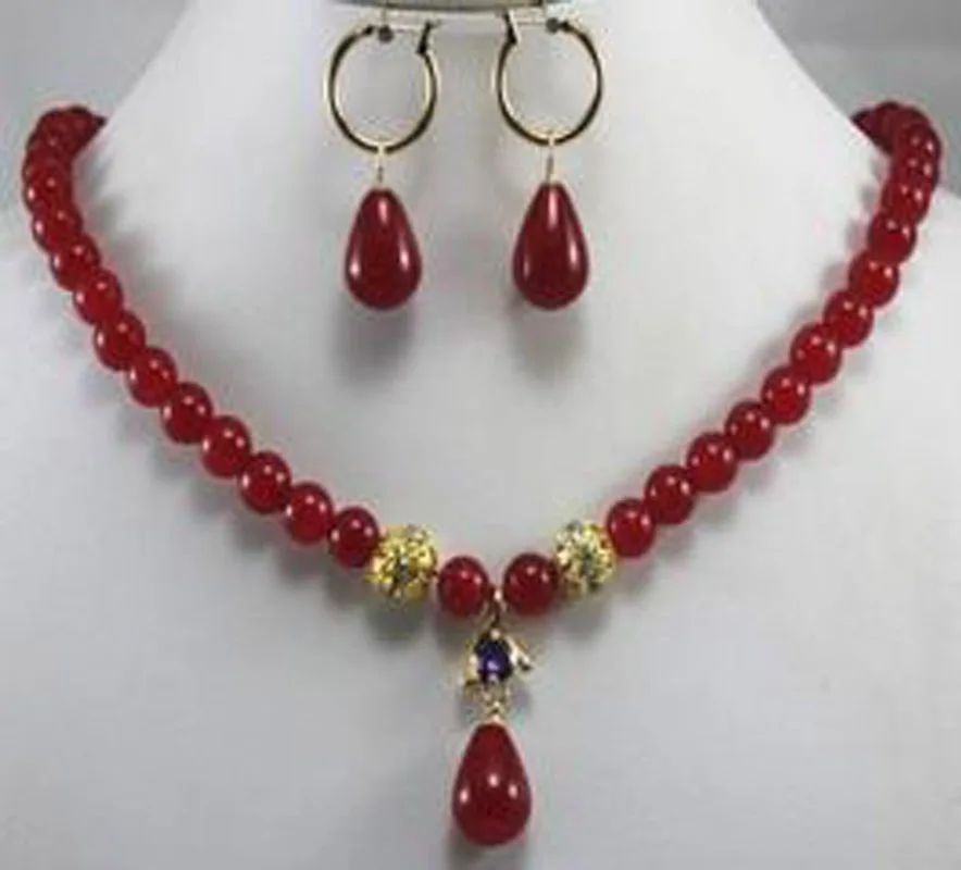 Новый женский дизайн 8 мм красный крючок серьга, ожерелье, подвеска Ювелирный Набор 6G5DRY5 Новый женский дизайн 8 мм красный крючок серьга, ожерелье, подвеска Ювелирный Набор 6G5DRY5
