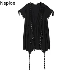 Neploe, японский стиль, женская ветровка, летнее кольцо, полый короткий рукав, Тренч, модный тонкий открытый стежок, женский топ 44311