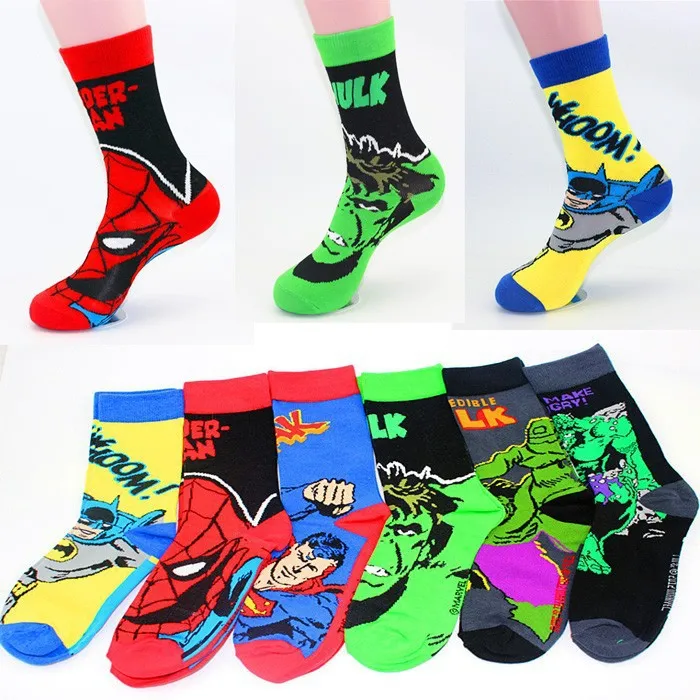 

6pairs Combined graphics Super hero socks superman spiderman batman socks breathable individuality long skate socks meias