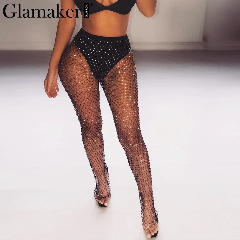 Glamaker Rhineston облегающие клетчатые сексуальные повседневные штаны женские черные штаны с высокой талией штаны с заклепками вечерние клубная одежда уличная одежда