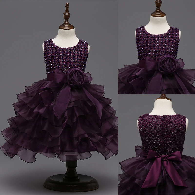

Girls Princess Flower Bow Dress Toddler Baby Pearl Pageant Chiffon Pageant Kids Birthday Bridesmaid Gown Formal Lovely Dresses
