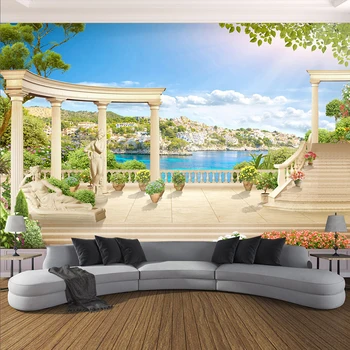 

Custom 3D Photo Wallpaper Wall Covering Roman Column Garden Lake Scenery Balcony Living Room Sofa Bedroom Background Decor Mural
