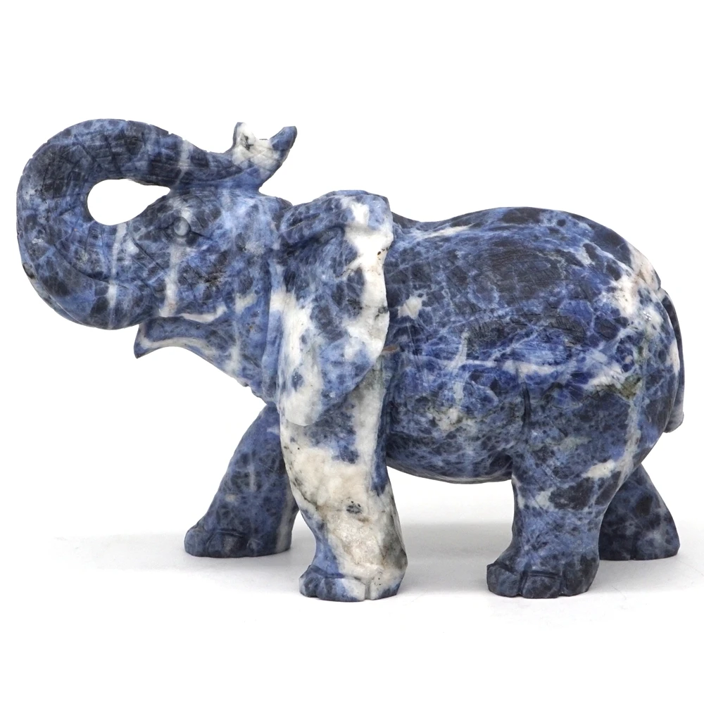 

6.4" Elephant Statue Natural Gemstone Blue Sodalite Crystal Carved Home Decor