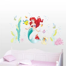 Mermaid Ariel Princess Sealife Fish Bubble Wall Stickers For Kids Room Home Decoration Diy Anime Mural Art Girl's Wall Decals
