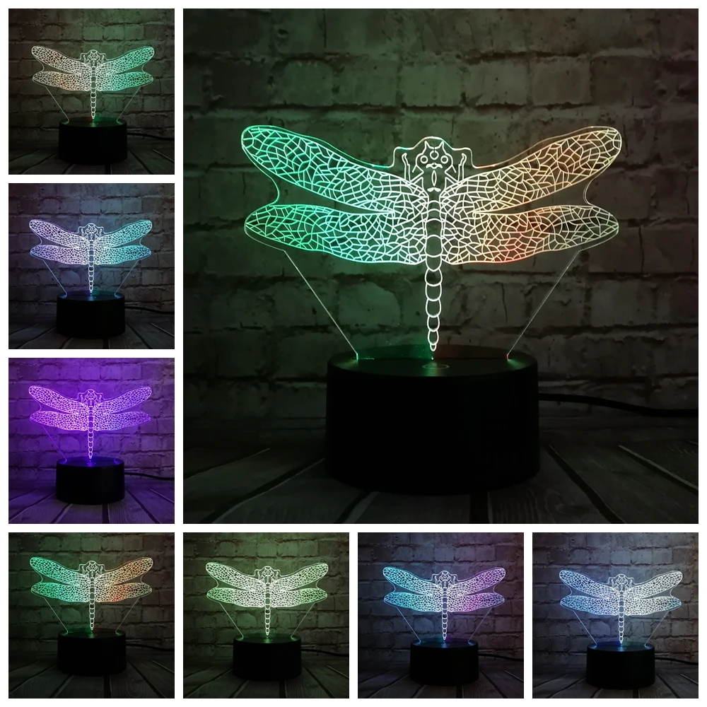 

New Insect 3D Lamp Dragonfly USB Night Light Mixcolor Illusion Fade RGB LED Lighting Bulb kids toys Touch Table Desk Decor