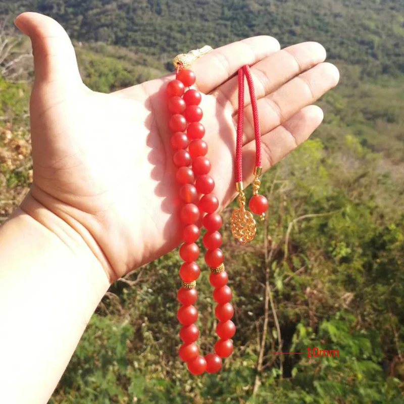 Натуральный матовый красный Агаты Tasbih все новое мусульманское misbaha мужской браслет из натурального камня 33 66 99 Молитвенные Четки из бусин