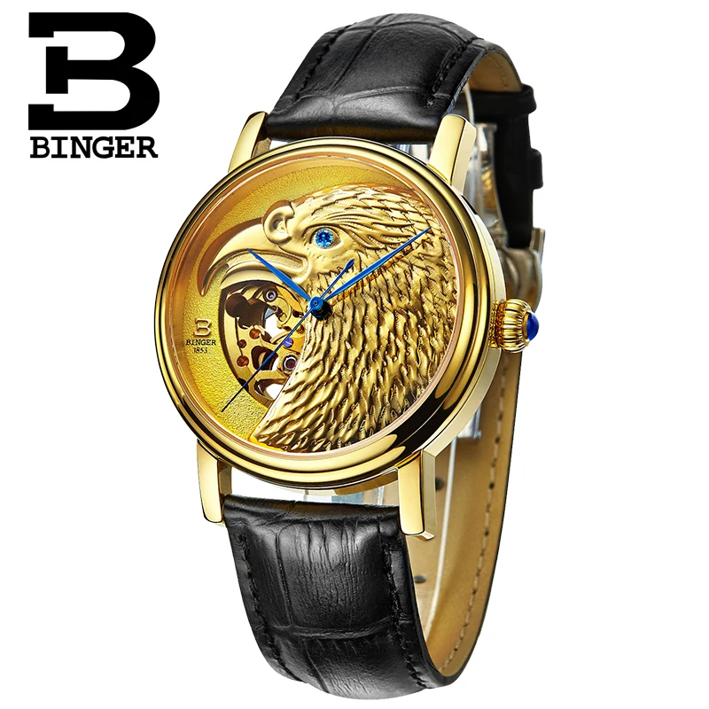 Switzerland BINGER watches men Japan 8N24 Automatic Movemt hawk sapphire genuine leather strap Mechanical Wristwatches B8888-3