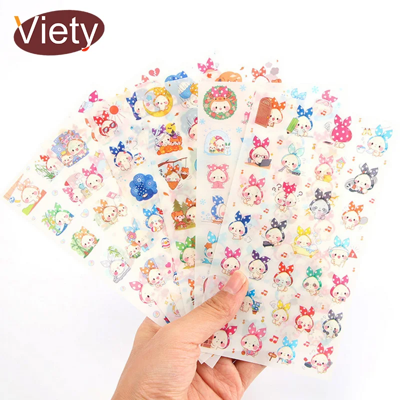 6pcs Cute scarf animal PVC paper sticker diy decoration album scrapbook sticker|