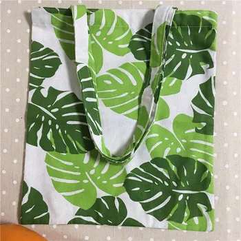 

YILE Cotton Linen Eco Shopping Tote Shoulder Bag Student Book Bag Print Big Green Leaf L18 b