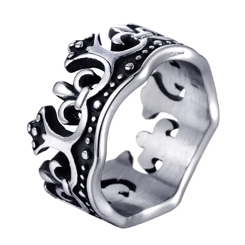 Bogvli Stainless Steel Crown Ring Men Vintage Floral Crown Finger Rings