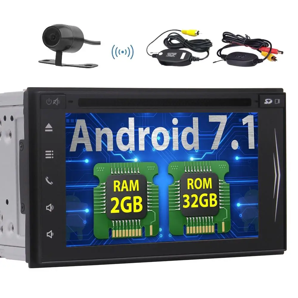 Sale Wireless Camera+Android 7.1 2Din GPS Car Stereo Navigation Touch Screen Autoradio WIFI Radio FM am Receiver Support 3G/4G USB SD 2