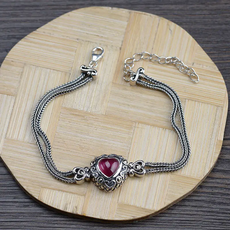 Подлинный 925 пробы серебряный плетеный браслет на цепочке для женщин сердце Шарм персонализированные браслеты Armbanden Voor Vrouwen