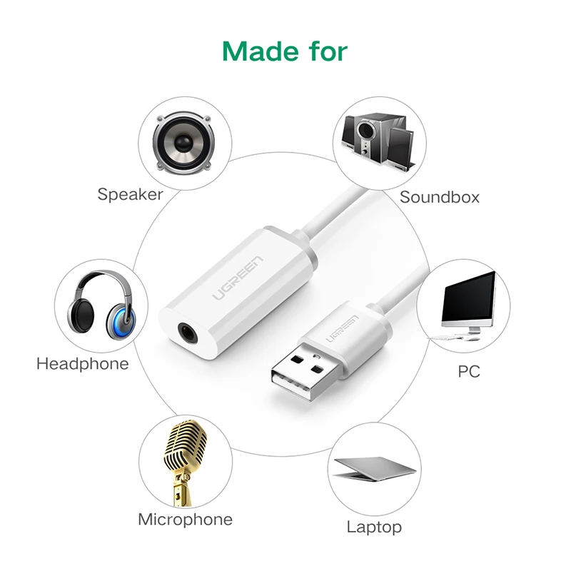 Купить ugreen 2-в-1 внешней звуковой карты 3, 5 мм адаптер с USB аудио ...