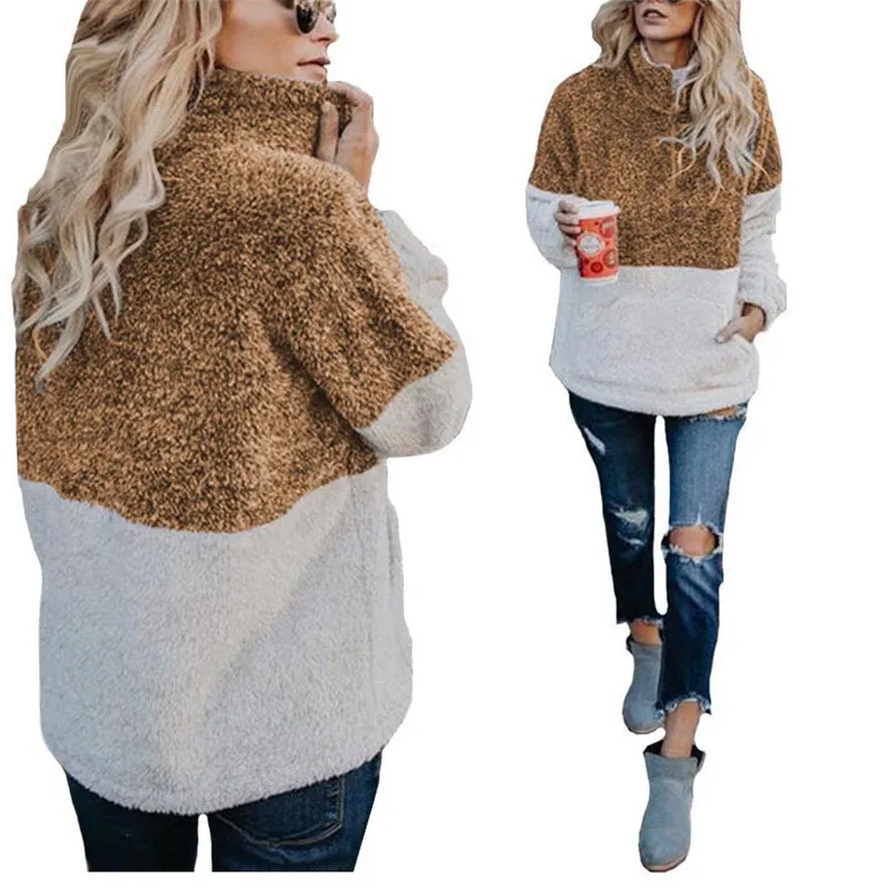 Для женщин зимние свитера водолазка шерпа руно искусственного меха пуловер Свободные длинным рукавом теплая одежда 2018 осенью новый свитер