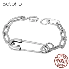 925 пробы Серебряный бумажный зажим для мужчин и женщин браслет ширина 7 мм классический винтажный звено цепи 925 тайские серебряные браслеты модные ювелирные изделия